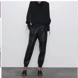 Zara Women’s Faux leather pants joggers Size XS black NWOT